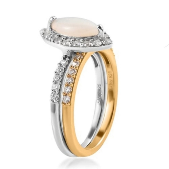 NEW Australian Opal & Moissanite Set of 2 Rings in Platinum & Vermeil YG - Picture 12 of 16